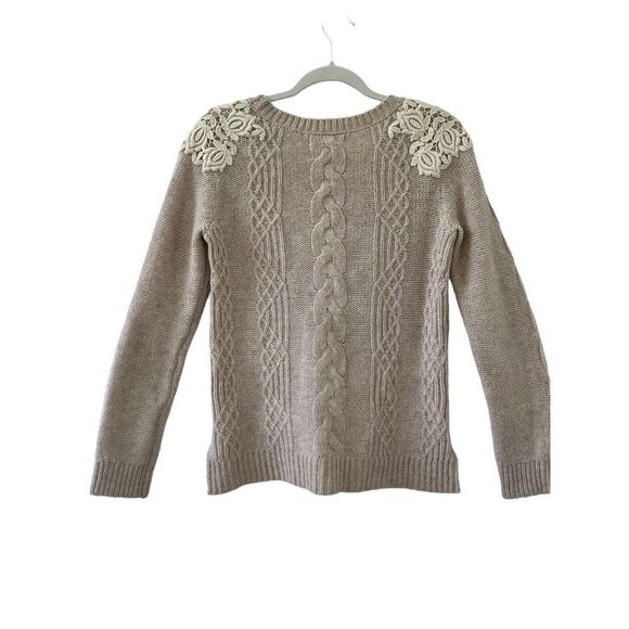 Anthropologie Knitted & Knotted Cable Knit Wool Blend Sweater Women’s Tan Size X - Picture 5 of 6